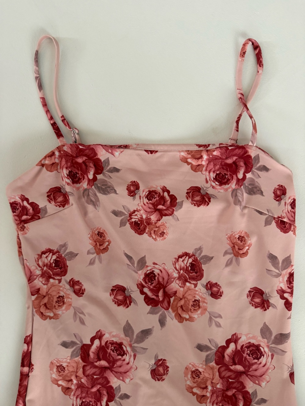 Forever 21 Pink Rose-Print Slip Dress / Feminine Floral Print Maxi Dress Size M - Picture 7 of 8